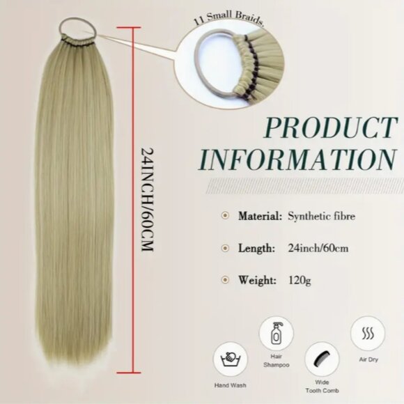 Long Straight Ponytail Blond Hair Extension Synthetic On Elastic Band 24Inch - Picture 1 of 3